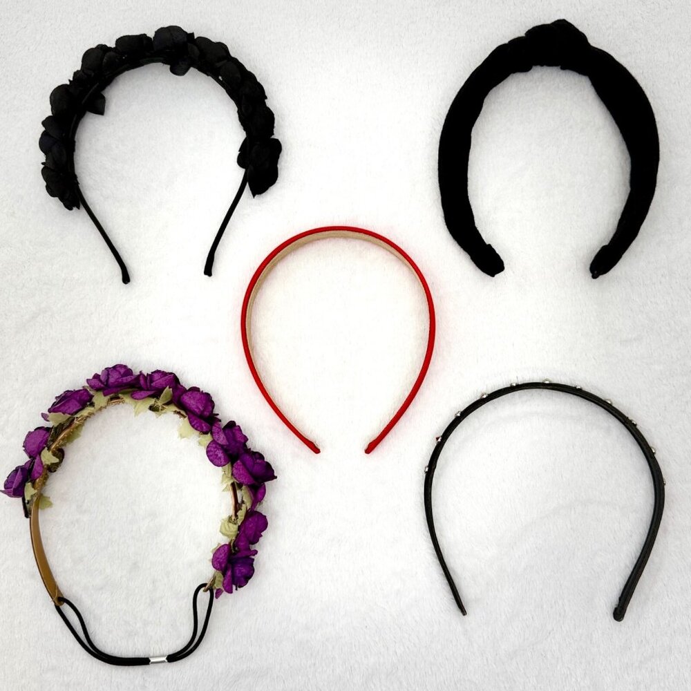Lot of Five (5) Women Headbands Floral Plain Studded Variety
